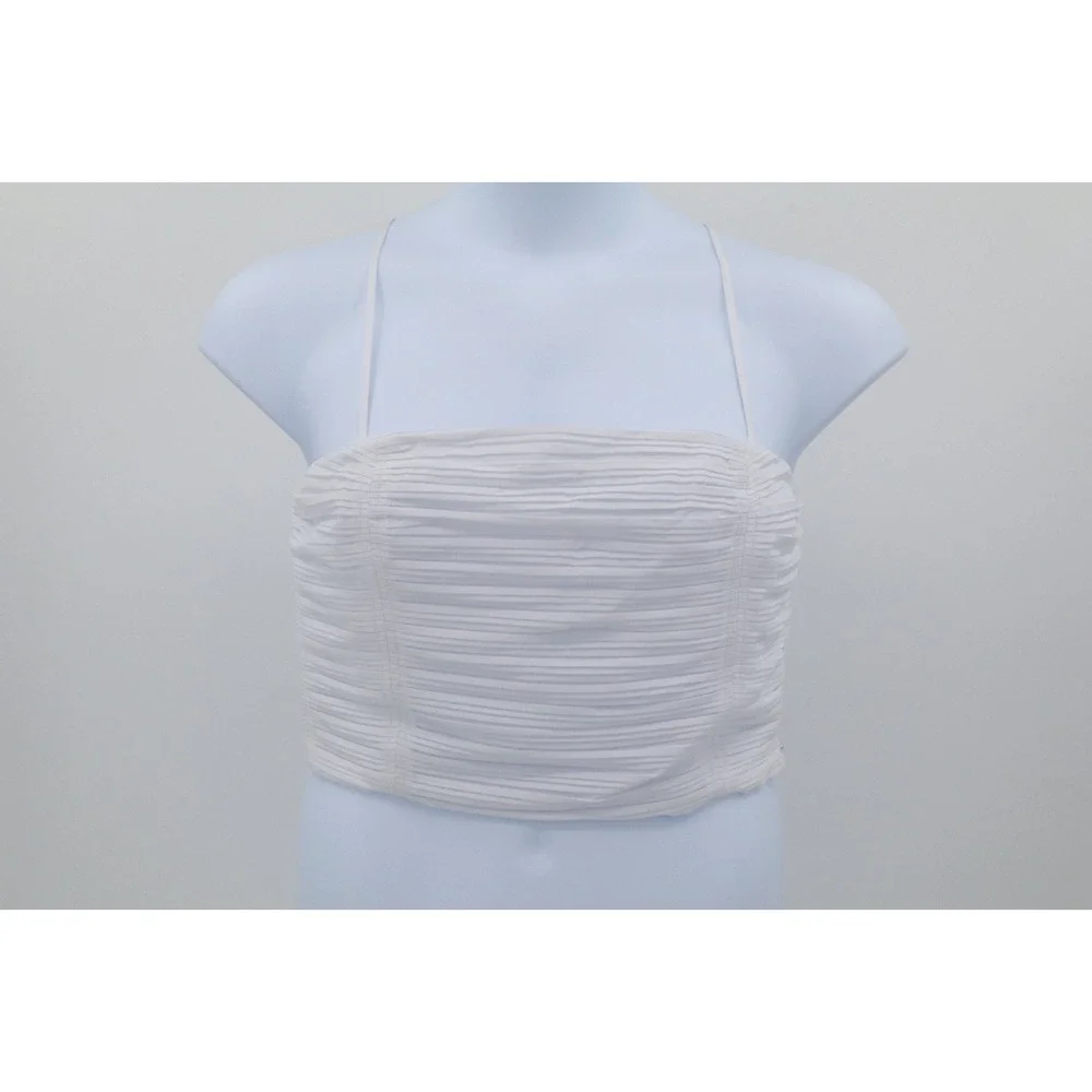 NWT Madewell Womens Poplin Crop Tube Top Pleated White Smocked Cotton Size 10 - Picture 2 of 10